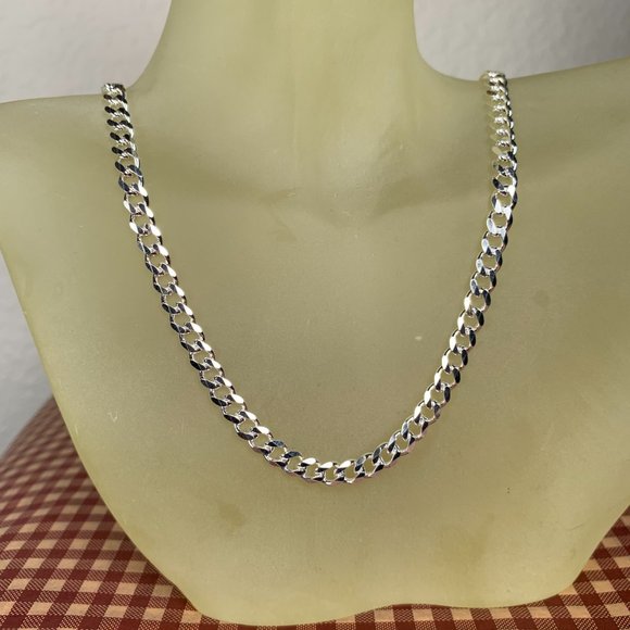 NEW 19.2 grams 22" 5mm Italian Curb Chain Necklace in Sterling Silver - Picture 1 of 4